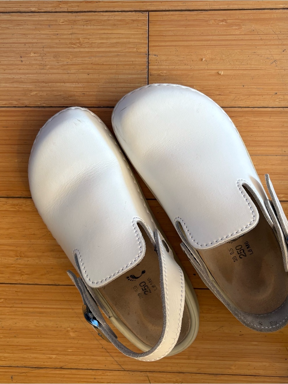 Birkenstock White Leather Clogs with Back Strap